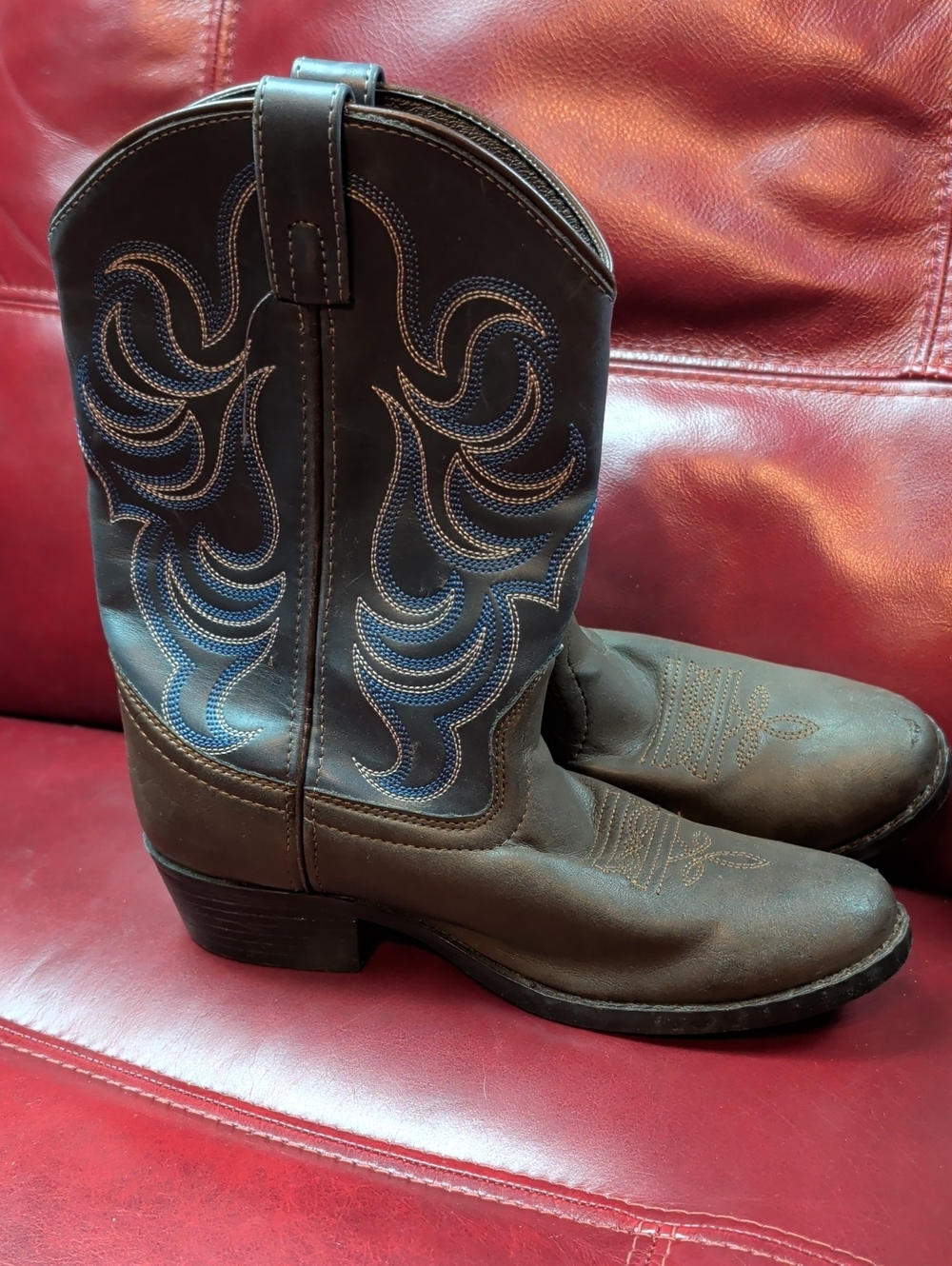 Boys Smoky Mountain Cowboy Western Boots Brown Blue Size 5
